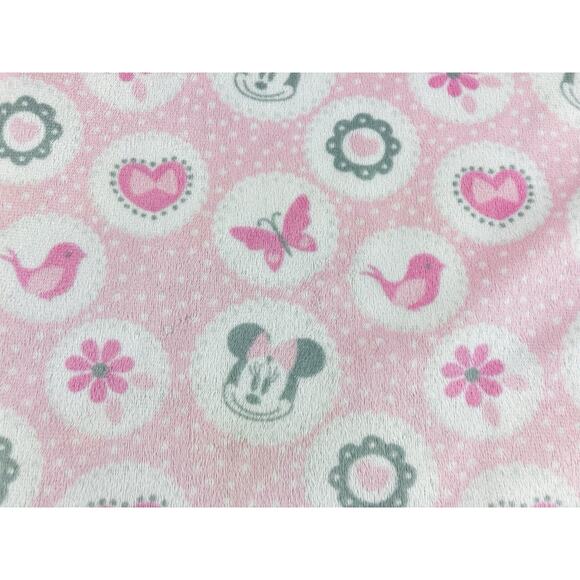 Disney Baby Minnie Mouse Pink Sherpa Style Blanket Bird Butterfly Flower Heart - Picture 7 of 9